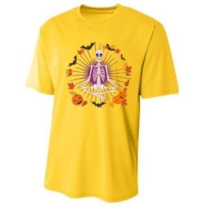 Funny Halloween Fall Autumn Namaste Yoga Skeleton Performance Sprint T-Shirt