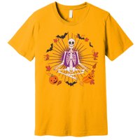 Funny Halloween Fall Autumn Namaste Yoga Skeleton Premium T-Shirt