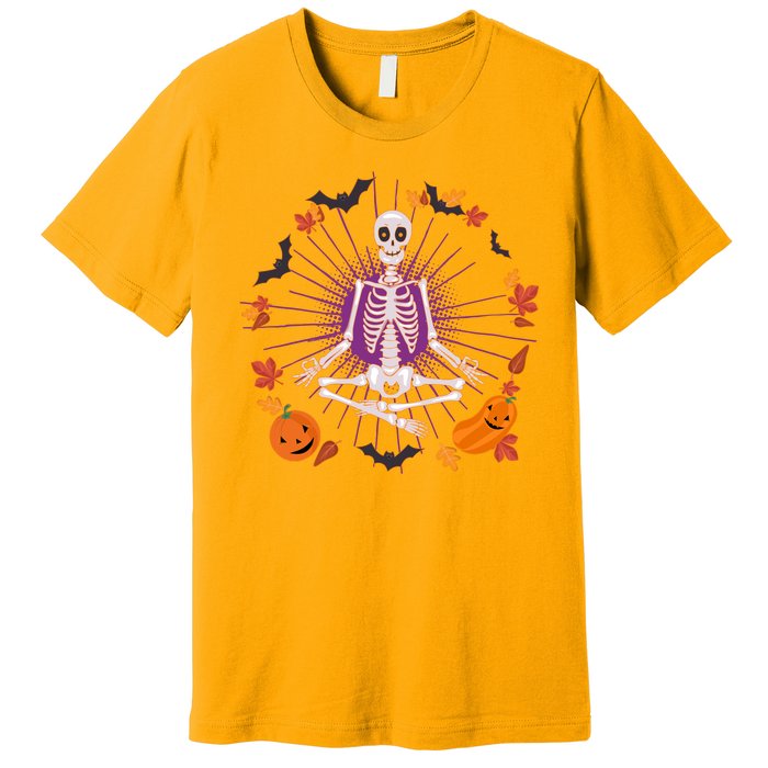 Funny Halloween Fall Autumn Namaste Yoga Skeleton Premium T-Shirt