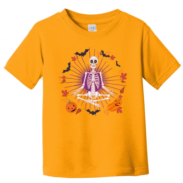 Funny Halloween Fall Autumn Namaste Yoga Skeleton Toddler T-Shirt