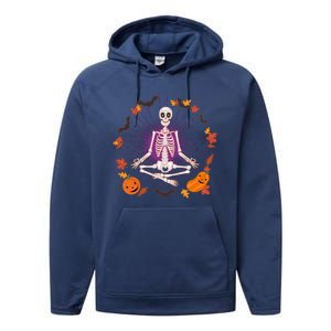 Funny Halloween Fall Autumn Namaste Yoga Skeleton Performance Fleece Hoodie