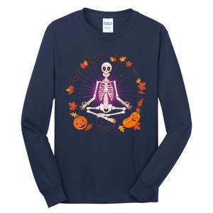 Funny Halloween Fall Autumn Namaste Yoga Skeleton Tall Long Sleeve T-Shirt