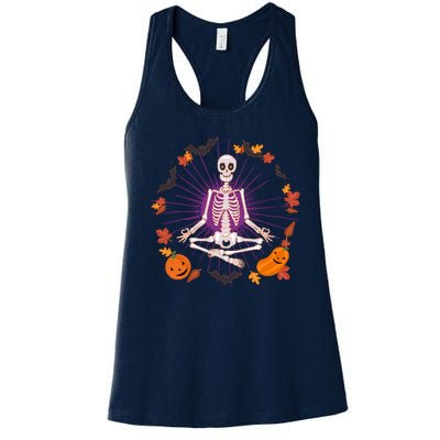 Funny Halloween Fall Autumn Namaste Yoga Skeleton Women's Racerback Tank