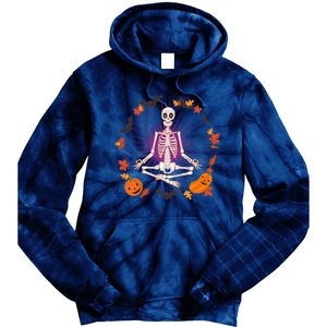 Funny Halloween Fall Autumn Namaste Yoga Skeleton Tie Dye Hoodie