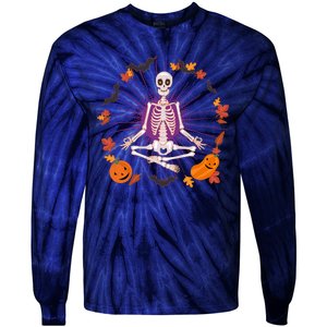 Funny Halloween Fall Autumn Namaste Yoga Skeleton Tie-Dye Long Sleeve Shirt