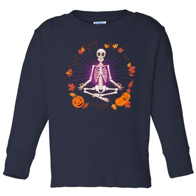 Funny Halloween Fall Autumn Namaste Yoga Skeleton Toddler Long Sleeve Shirt