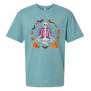 Funny Halloween Fall Autumn Namaste Yoga Skeleton Sueded Cloud Jersey T-Shirt