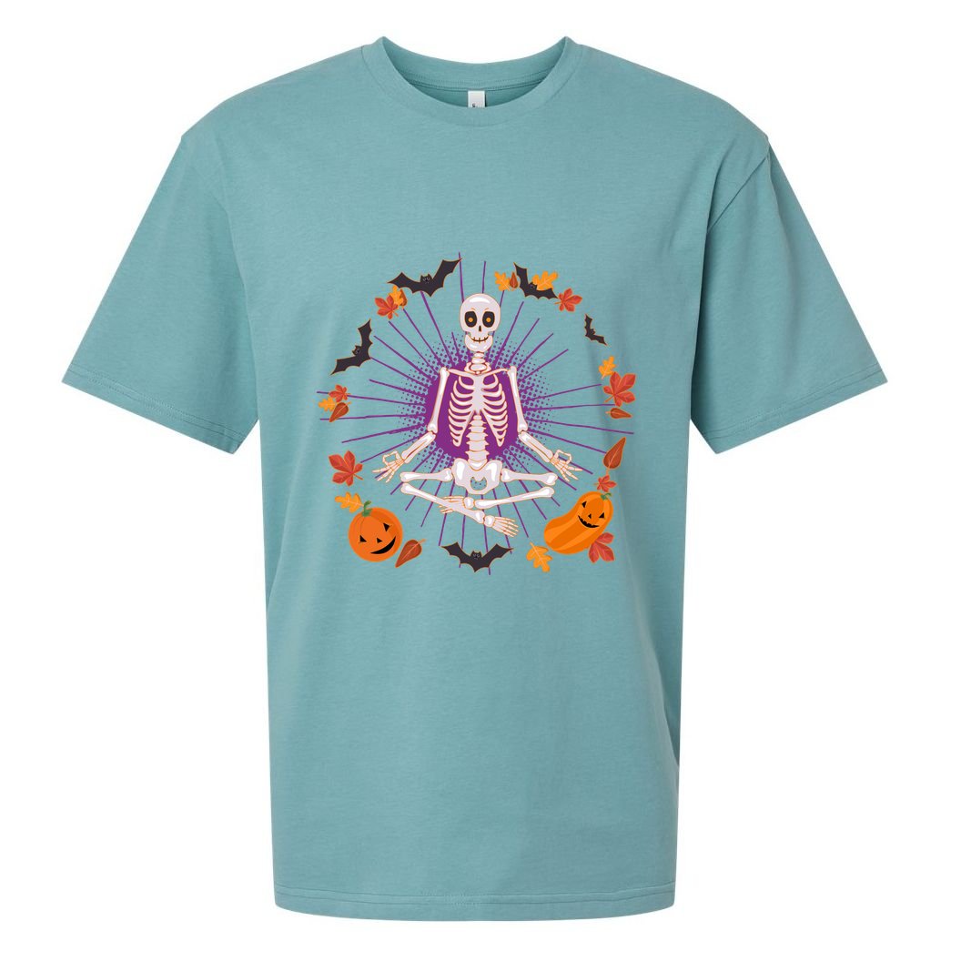 Funny Halloween Fall Autumn Namaste Yoga Skeleton Sueded Cloud Jersey T-Shirt