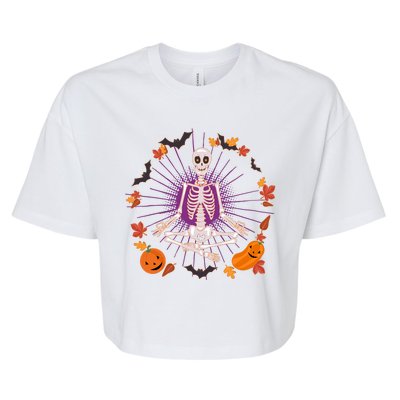 Funny Halloween Fall Autumn Namaste Yoga Skeleton Bella+Canvas Jersey Crop Tee