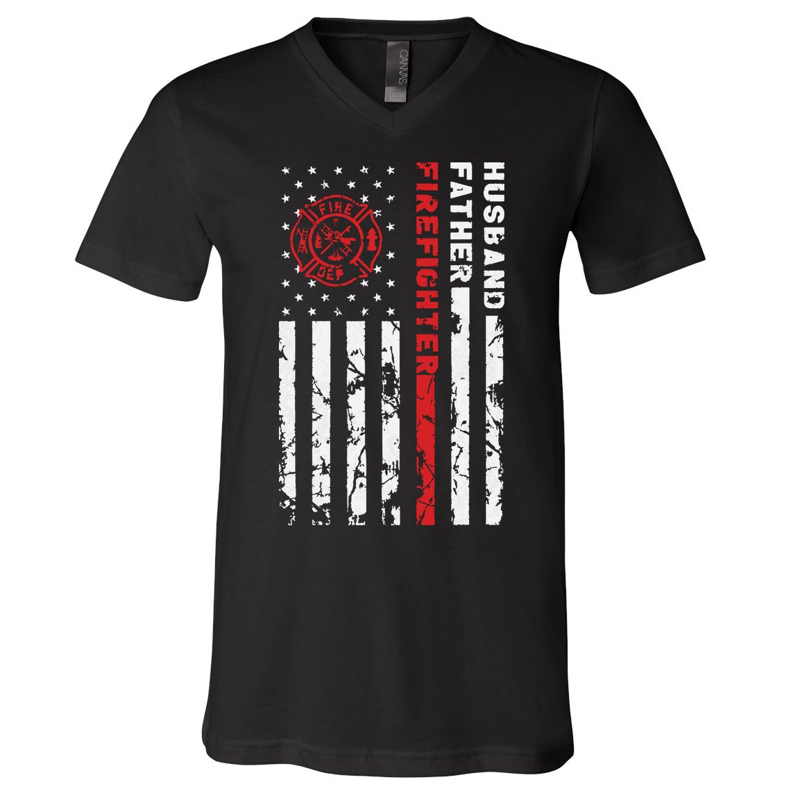 Firefighter Husband Father Fireman Fathers Day Gift For Dad V-Neck T-Shirt