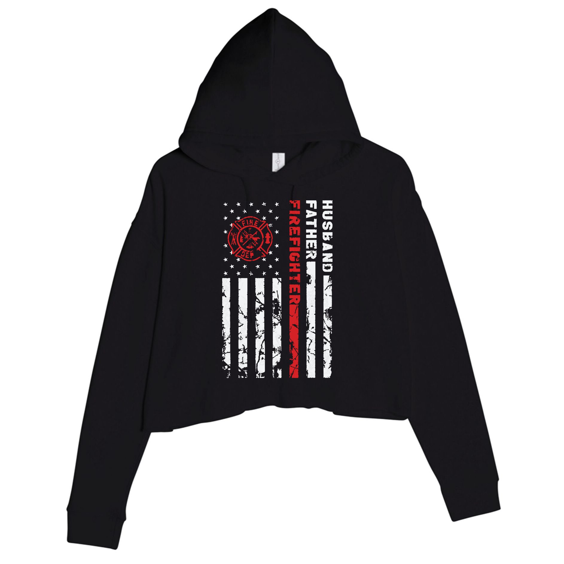 Firefighter Husband Father Fireman Fathers Day Gift For Dad Crop Fleece Hoodie