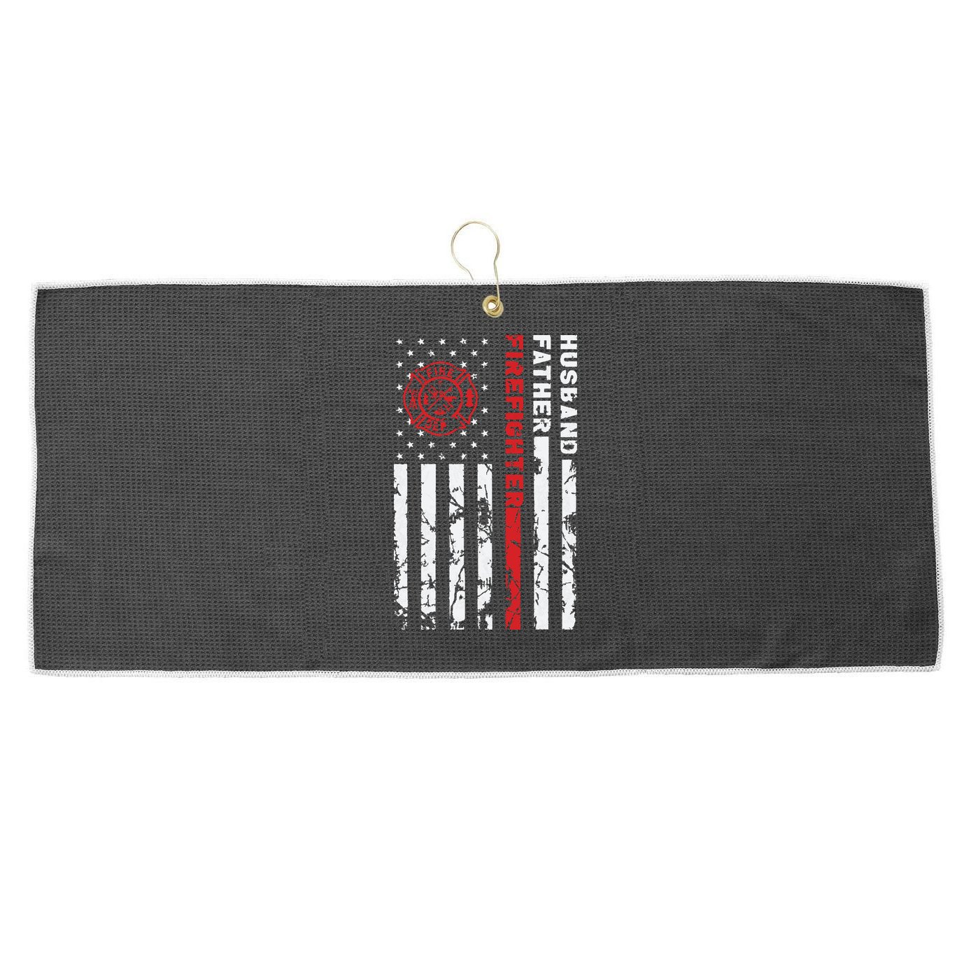 Firefighter Husband Father Fireman Fathers Day Gift For Dad Large Microfiber Waffle Golf Towel