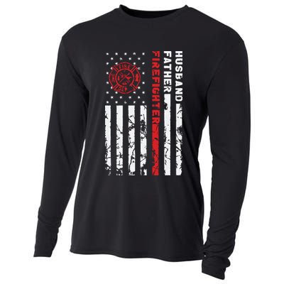 Firefighter Husband Father Fireman Fathers Day Gift For Dad Cooling Performance Long Sleeve Crew