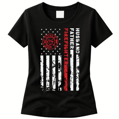 Firefighter Husband Father Fireman Fathers Day Gift For Dad Womens T-Shirt