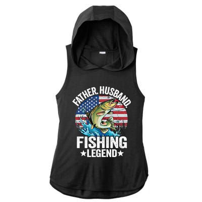 Father Husband Fishing Legend American Flag Dad Fishing Gift Ladies PosiCharge Tri-Blend Wicking Draft Hoodie Tank