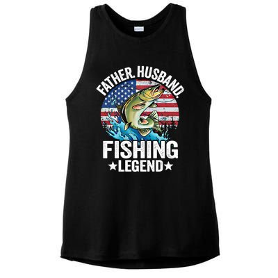 Father Husband Fishing Legend American Flag Dad Fishing Gift Ladies PosiCharge Tri-Blend Wicking Tank