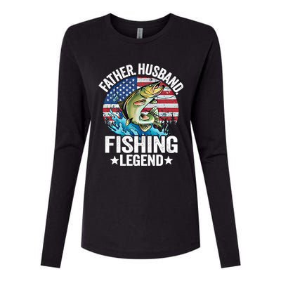 Father Husband Fishing Legend American Flag Dad Fishing Gift Womens Cotton Relaxed Long Sleeve T-Shirt