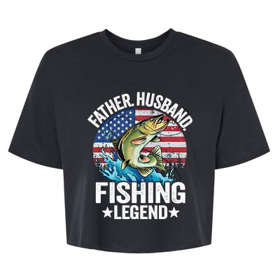 Father Husband Fishing Legend American Flag Dad Fishing Gift Bella+Canvas Jersey Crop Tee