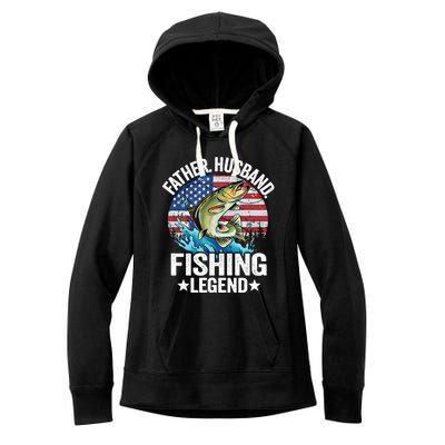 Father Husband Fishing Legend American Flag Dad Fishing Gift Women's Fleece Hoodie