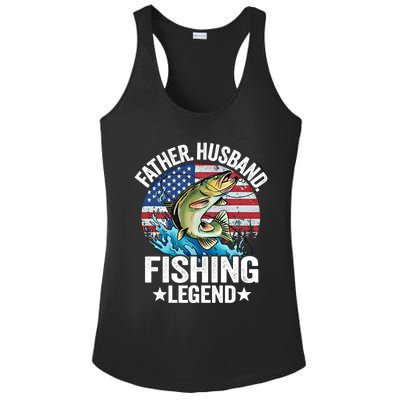 Father Husband Fishing Legend American Flag Dad Fishing Gift Ladies PosiCharge Competitor Racerback Tank