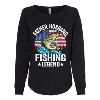 Father Husband Fishing Legend American Flag Dad Fishing Gift Womens California Wash Sweatshirt