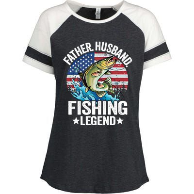 Father Husband Fishing Legend American Flag Dad Fishing Gift Enza Ladies Jersey Colorblock Tee