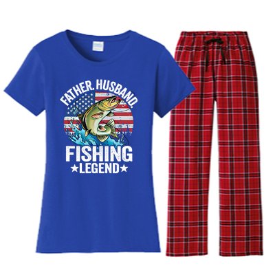 Father Husband Fishing Legend American Flag Dad Fishing Gift Women's Flannel Pajama Set