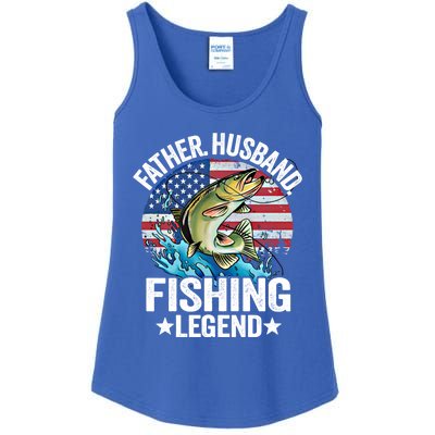 Father Husband Fishing Legend American Flag Dad Fishing Gift Ladies Essential Tank