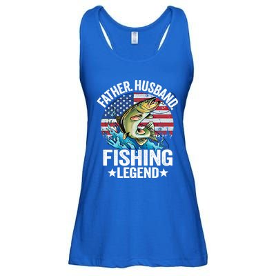 Father Husband Fishing Legend American Flag Dad Fishing Gift Ladies Essential Flowy Tank