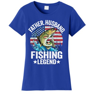 Father Husband Fishing Legend American Flag Dad Fishing Gift Women's T-Shirt