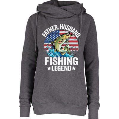 Father Husband Fishing Legend American Flag Dad Fishing Gift Womens Funnel Neck Pullover Hood