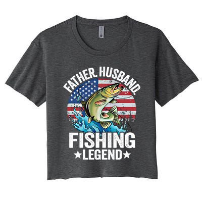 Father Husband Fishing Legend American Flag Dad Fishing Gift Women's Crop Top Tee