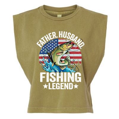 Father Husband Fishing Legend American Flag Dad Fishing Gift Garment-Dyed Women's Muscle Tee