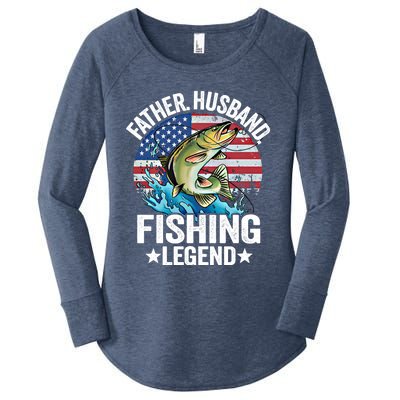 Father Husband Fishing Legend American Flag Dad Fishing Gift Women's Perfect Tri Tunic Long Sleeve Shirt