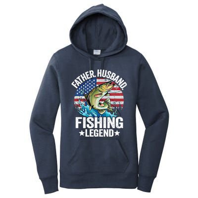 Father Husband Fishing Legend American Flag Dad Fishing Gift Women's Pullover Hoodie