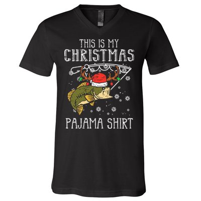 Festive Holiday Fishing Pajama for Dad V-Neck T-Shirt