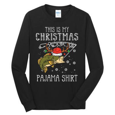 Festive Holiday Fishing Pajama for Dad Tall Long Sleeve T-Shirt