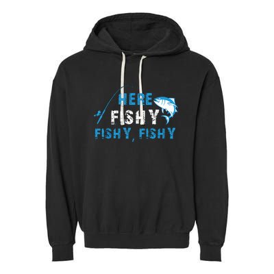 Fishing Here Fishy Bass Fish Gift Women Funny Garment-Dyed Fleece Hoodie