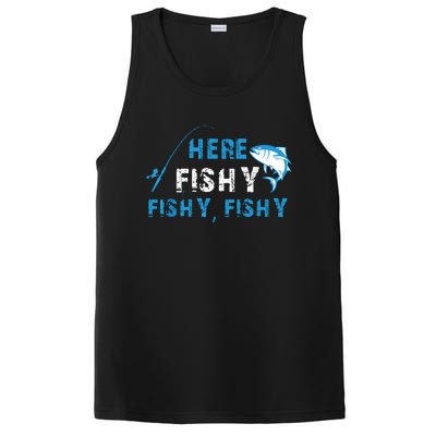 Fishing Here Fishy Bass Fish Gift Women Funny PosiCharge Competitor Tank