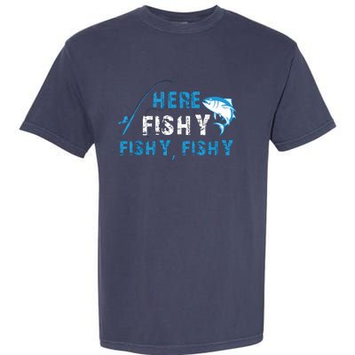 Fishing Here Fishy Bass Fish Gift Women Funny Garment-Dyed Heavyweight T-Shirt