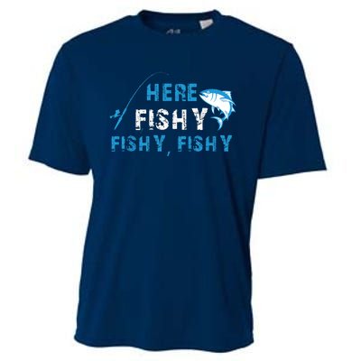 Fishing Here Fishy Bass Fish Gift Women Funny Cooling Performance Crew T-Shirt