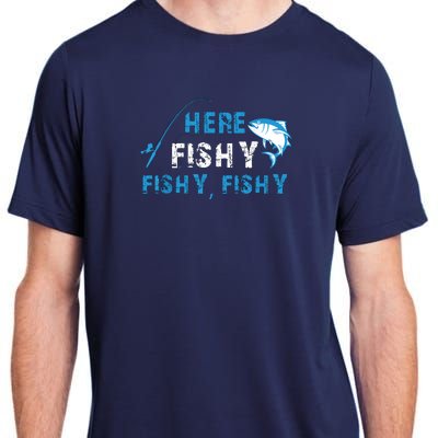 Fishing Here Fishy Bass Fish Gift Women Funny Adult ChromaSoft Performance T-Shirt