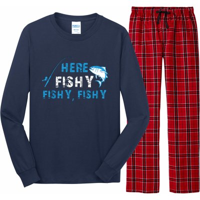 Fishing Here Fishy Bass Fish Gift Women Funny Long Sleeve Pajama Set