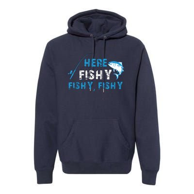 Fishing Here Fishy Bass Fish Gift Women Funny Premium Hoodie