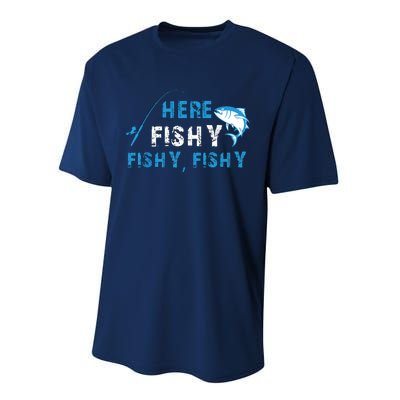 Fishing Here Fishy Bass Fish Gift Women Funny Performance Sprint T-Shirt