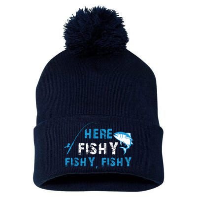 Fishing Here Fishy Bass Fish Gift Women Funny Pom Pom 12in Knit Beanie