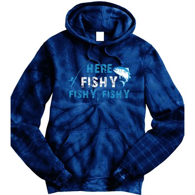 Fishing Here Fishy Bass Fish Gift Women Funny Tie Dye Hoodie