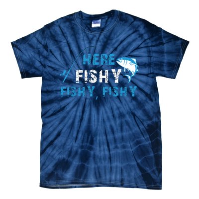 Fishing Here Fishy Bass Fish Gift Women Funny Tie-Dye T-Shirt