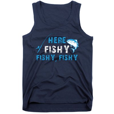 Fishing Here Fishy Bass Fish Gift Women Funny Tank Top