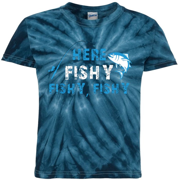 Fishing Here Fishy Bass Fish Gift Women Funny Kids Tie-Dye T-Shirt